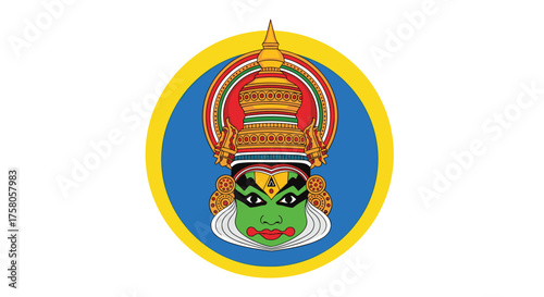 The vibrant Kathakali dance mask symbolizes Kerala's rich cultural heritage and artistic traditions.
