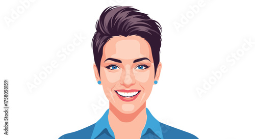 A professional woman with a friendly smile and stylish short hair wearing a blue shirt.