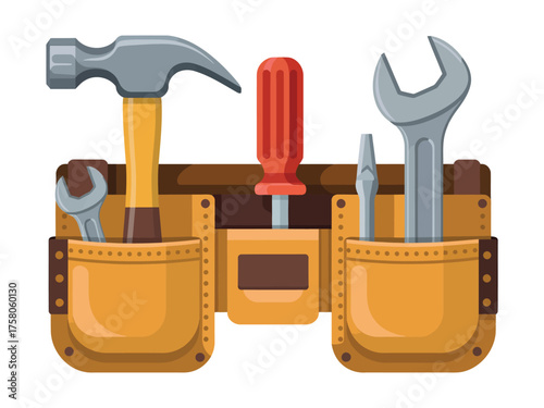 Essential tools neatly organized in a sturdy tool belt, ready for any DIY project.