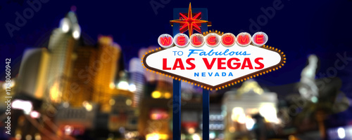 Welcome To Fabulous Las Vegas Sign With Beautiful City Lights at Night