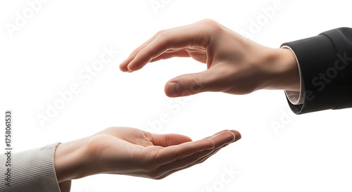 Generous hand offers support or opportunity to another hand palm