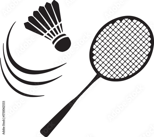 Badminton racket and shuttlecock in action dynamic motion graphic