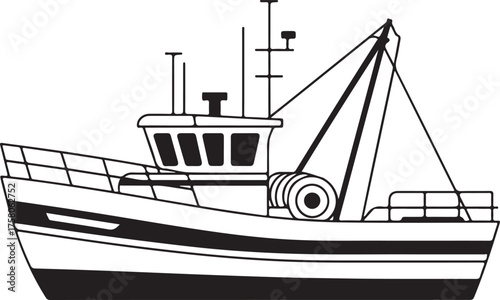 Fishing trawler boat outline simple maritime marine vessel