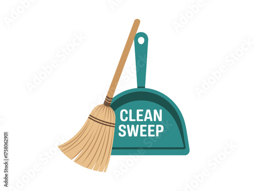 Broom and dustpan ready for a thorough home cleaning