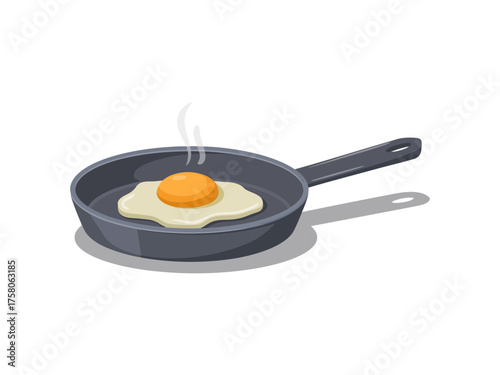 Freshly fried egg sizzling in a pan, ready for a delicious breakfast.