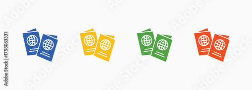 Passport Icon Style Color Multiple Collection Set