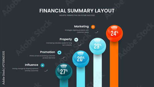 Minimalist Report Slideshow Template Vector Illustration. Creative Visualization 4 Option Infographic Slide Layout. Colorful Introduction Four Element Chart Frame Design.