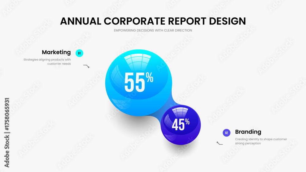 Naklejka premium Professional Review 2 Step Chart Slide Design. Business Profile Frame Template Vector Illustration. Company Insight Two Element Infographic Presentation Layout.