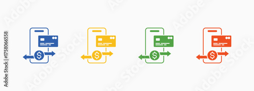 Mobile Banking Icon Style Color Multiple Collection Set