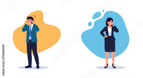 Two people communicating through phone calls with different emotions