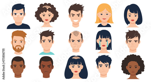 A Diverse Collection of Human Faces Expressing Various Emotions and Characteristics.