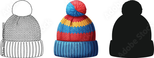 Three knitted winter beanies in different styles