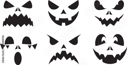 Spooky and playful Halloween pumpkin face cutouts create a festive, eerie atmosphere for holiday decorations and designs