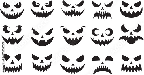 Spooky carved pumpkin faces perfect for Halloween decorations and festive designs, bringing eerie fun to any project.