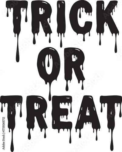 Spooky dripping black letters spell TRICK OR TREAT perfect for Halloween party invitations and spooky decorations