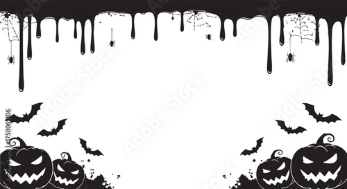 Spooky Halloween border featuring jack o lanterns bats and dripping slime perfect for festive invitations and scary decorations