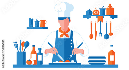 Culinary Master Preparing Delicious Food with Professional Cooking Utensils