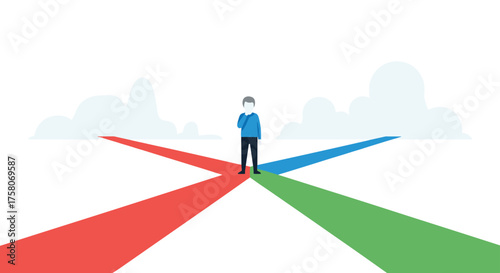 Person Standing at Crossroads Making a Difficult Choice Between Many Paths