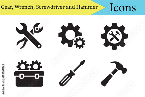 Professional tool and gear icons for service, repair, and manufacturing design