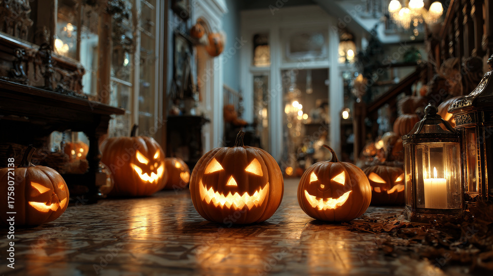 Fototapeta premium Halloween holiday compositions illustration. Halloween decorations collection. Happy Halloween.