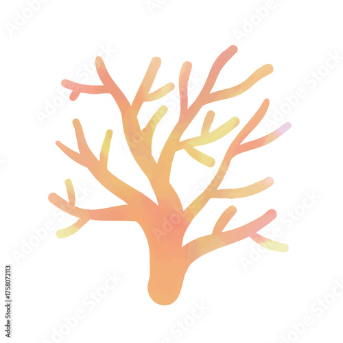 水彩画風で暖色のサンゴのイラスト