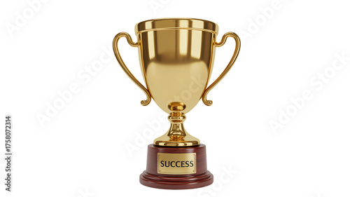 Golden trophy isolated on transparent background representing success and achievement