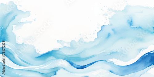 Abstract watercolor painting of blue waves flowing water illustration with soft texture perfect for backgrounds and artistic designs