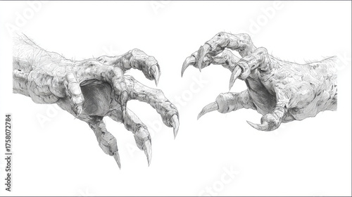 Hand drawn devil hands with claws. Monster hands isolated on white background. Vector illustration