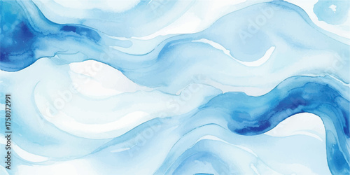 Abstract watercolor background with fluid blue waves creating a serene and calming texture perfect for design and artistic projects