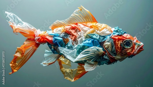 fish made of crumpled plastic