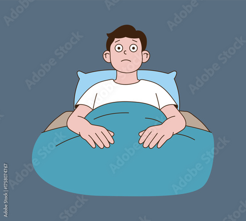 a man suffering from insomnia. Minimal line illustration design.