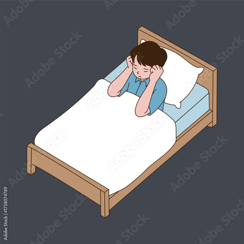 a man suffering from insomnia. Minimal line illustration design.