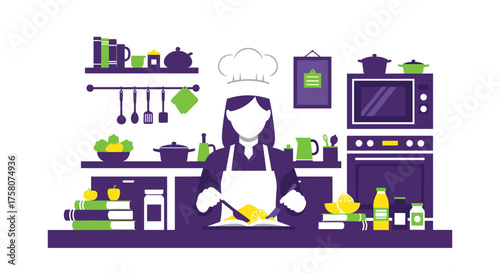 Chef Preparing Delicious Meal in a Fully Equipped Modern Kitchen Scene