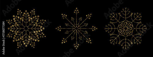 Merry Christmas. Exquisite textured golden snowflakes made from sparkling tinsel