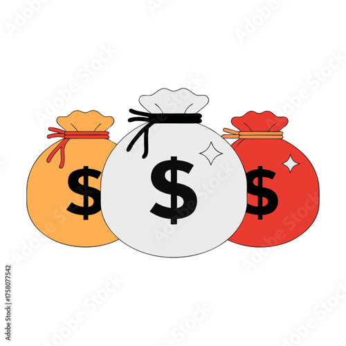 Three Colorful Money Bags with Dollar Signs