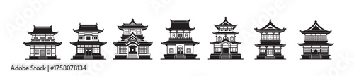 Collection of ten traditional asian style pagoda.
