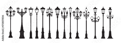 Collection of vintage style street lamp silhouettes