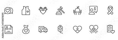 A Complete Icon Set for Charity Organizations, Fundraising Events, Nonprofit Campaigns, Donation Drives, Volunteer Programs, Social Justice, and Community Support Activities