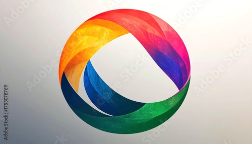 A vibrant, circular design showcasing a spectrum of colorful, layered elements against a soft, neutral backdrop.