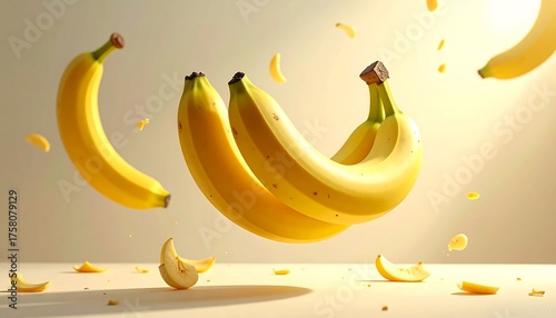 Floating Bananas - A Vibrant Still Life of Tropical Fruit.
