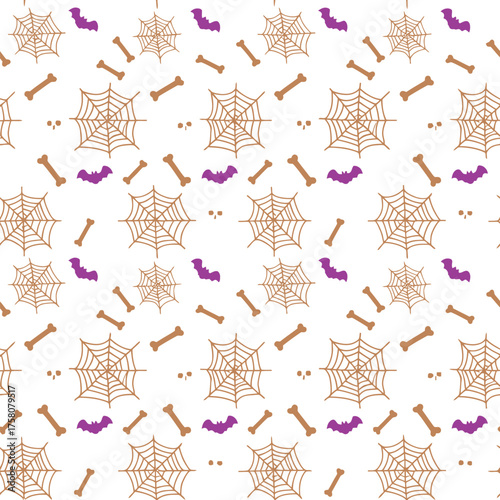 Halloween spooky pattern with bones and spiderwebs vector