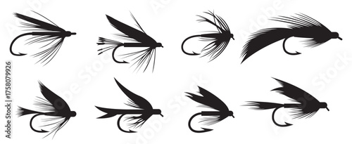  silhouette of fly fishing lures hook .
