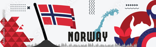 Norway flag banner background template for Norway independence day with abstract shapes