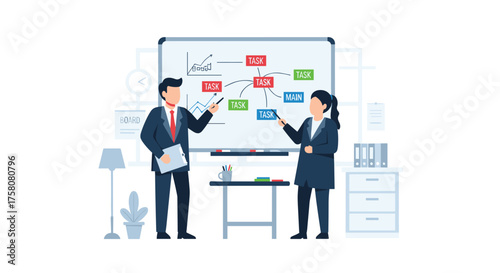 Business Professionals Collaborating on Strategic Planning Presentation Analysis