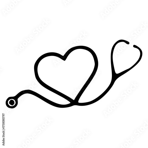 stethoscope shaped as a heart vector line art