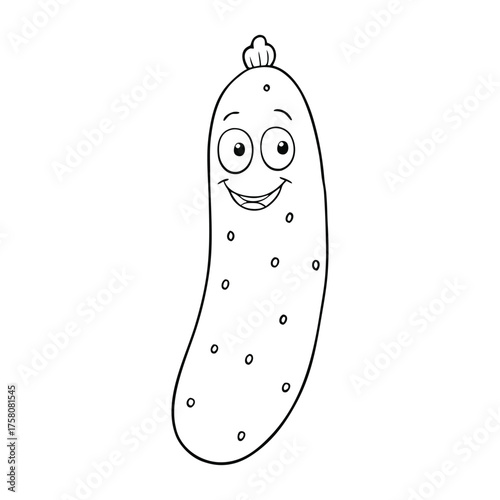 A fun cucumber coloring page featuring a long, smooth vegetable with bumpy skin and leafy stem. Great for teaching kids about healthy foods and farm-fresh produce.
