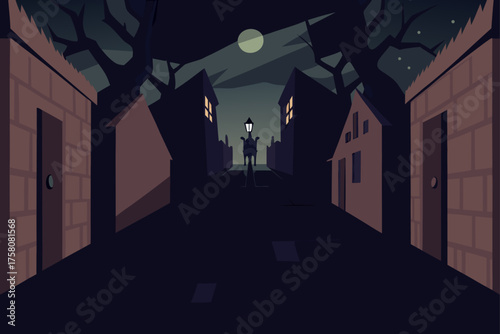 Spooky Alleyway with Shadows Vector Illustration