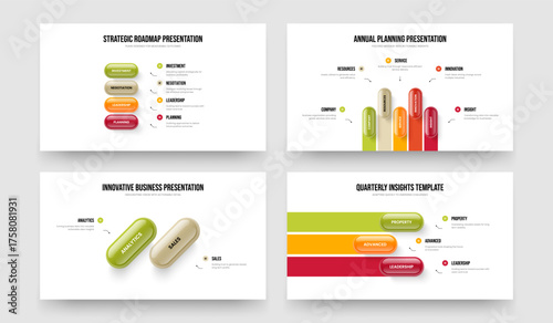 Service Solution 4 5 2 3 Element Infographic Frame Template Set. Sales Report Four Five Two Three Step Diagram Presentation Design Vector Illustration Bundle.