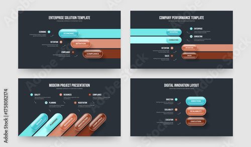 Visual Overview Three Four Five Option Diagram Slideshow Design Vector Illustration Bundle. Creative Proposal 3 4 5 Element Infographic Presentation Layout Set.