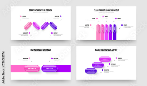 Modern Review Four Five Two Three Option Infographic Slideshow Design Vector Illustration Collection. Advertising Launch 4 5 2 3 Element Diagram Presentation Template Bundle.